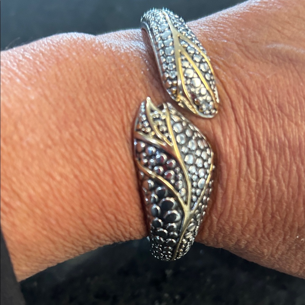 Sterling Silver and 18k gold Elegant Silver and Gold Leaf Design Bracelet
